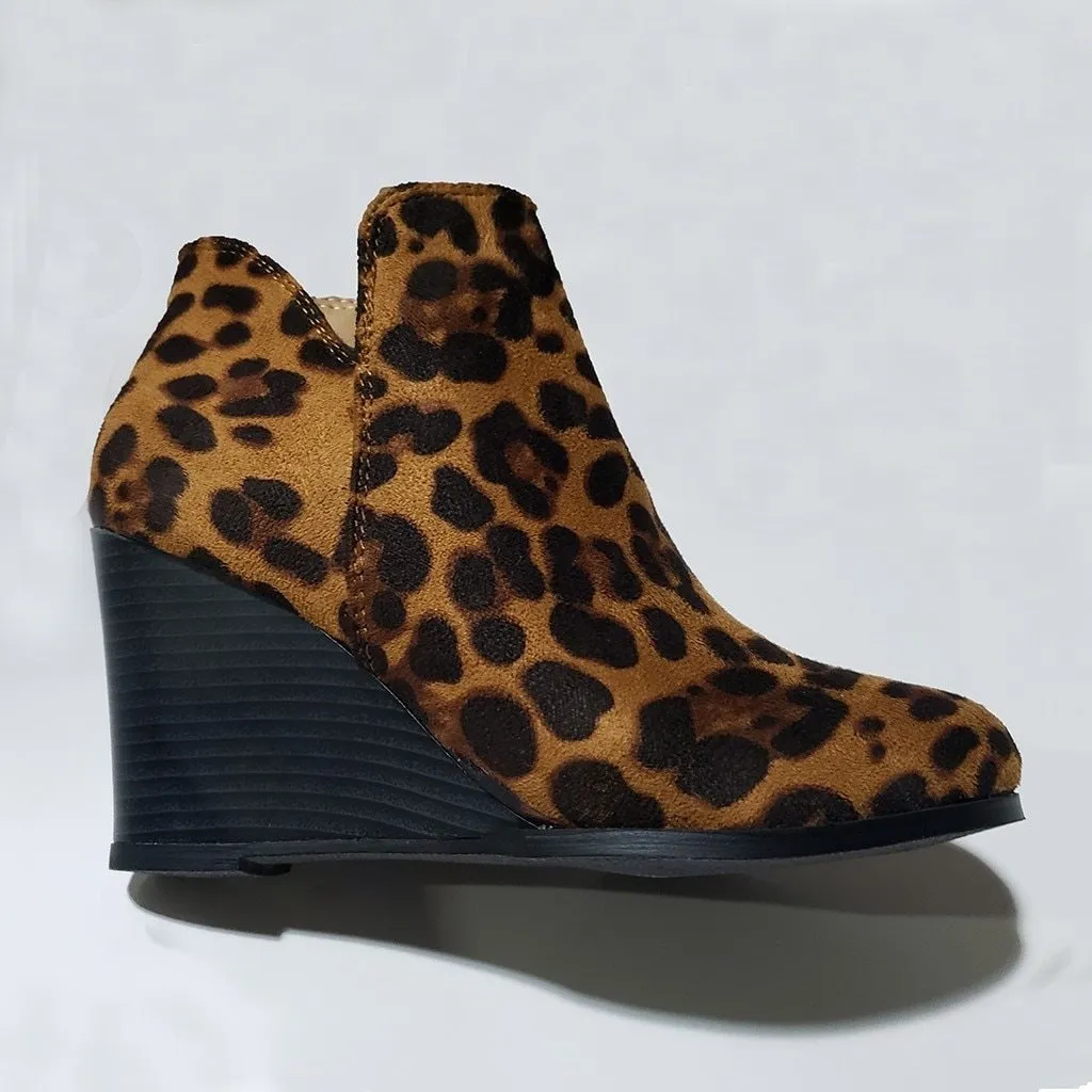 Leopard Suede Ankle Boots High Heel Boots