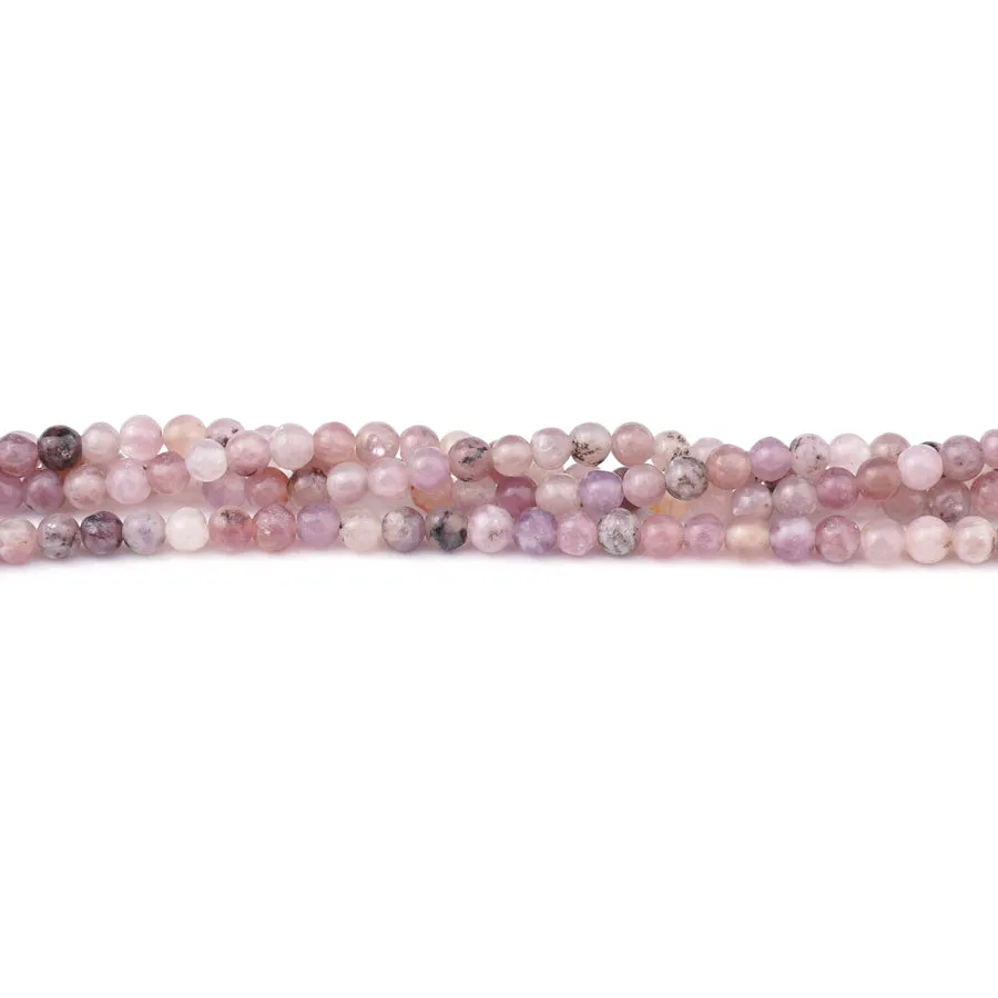 Lepidolite 4mm Natural Round Flower - 15-16 Inch