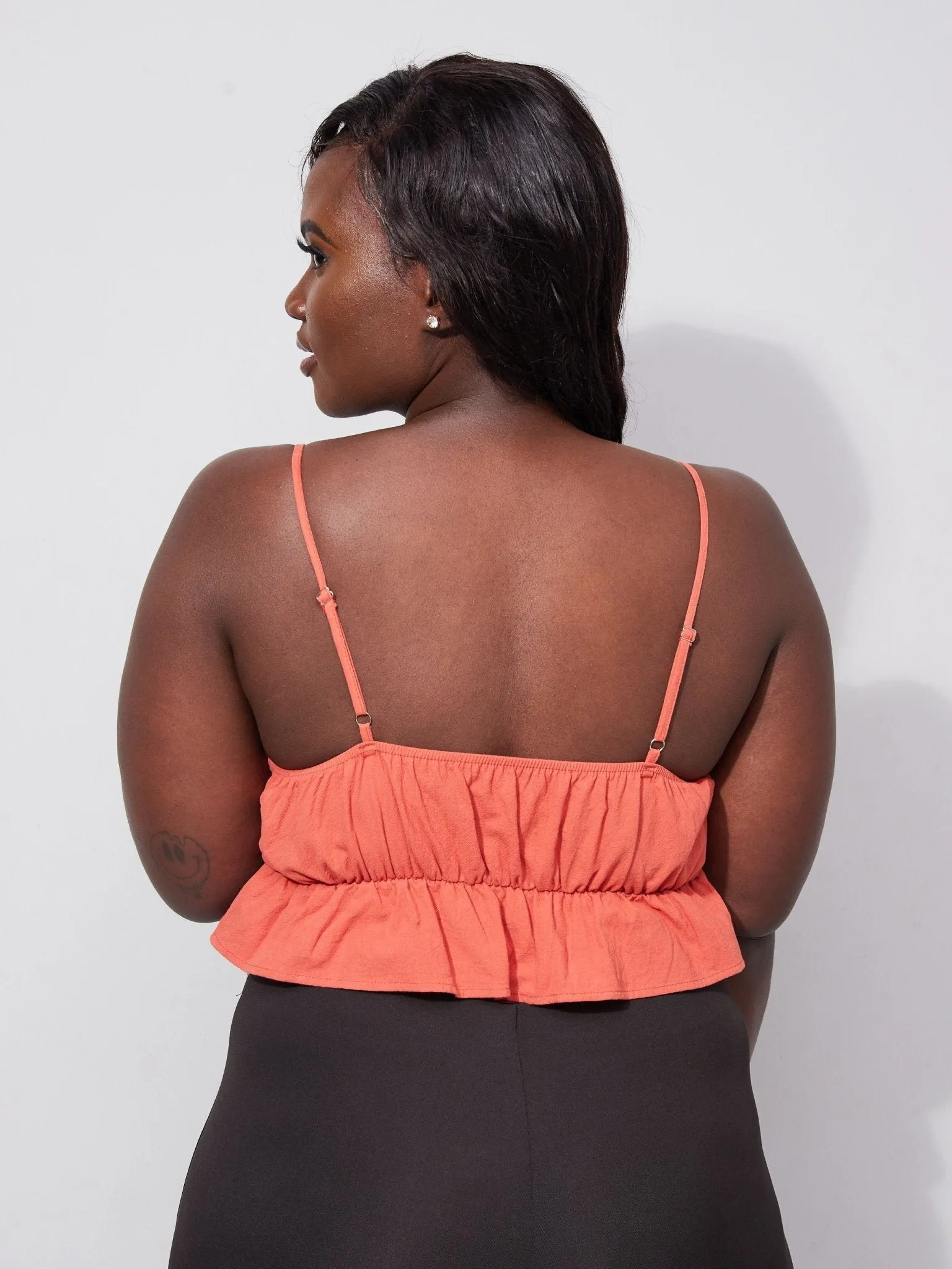 Lola Front Tie Peplum Crop Top - Burnt Orange