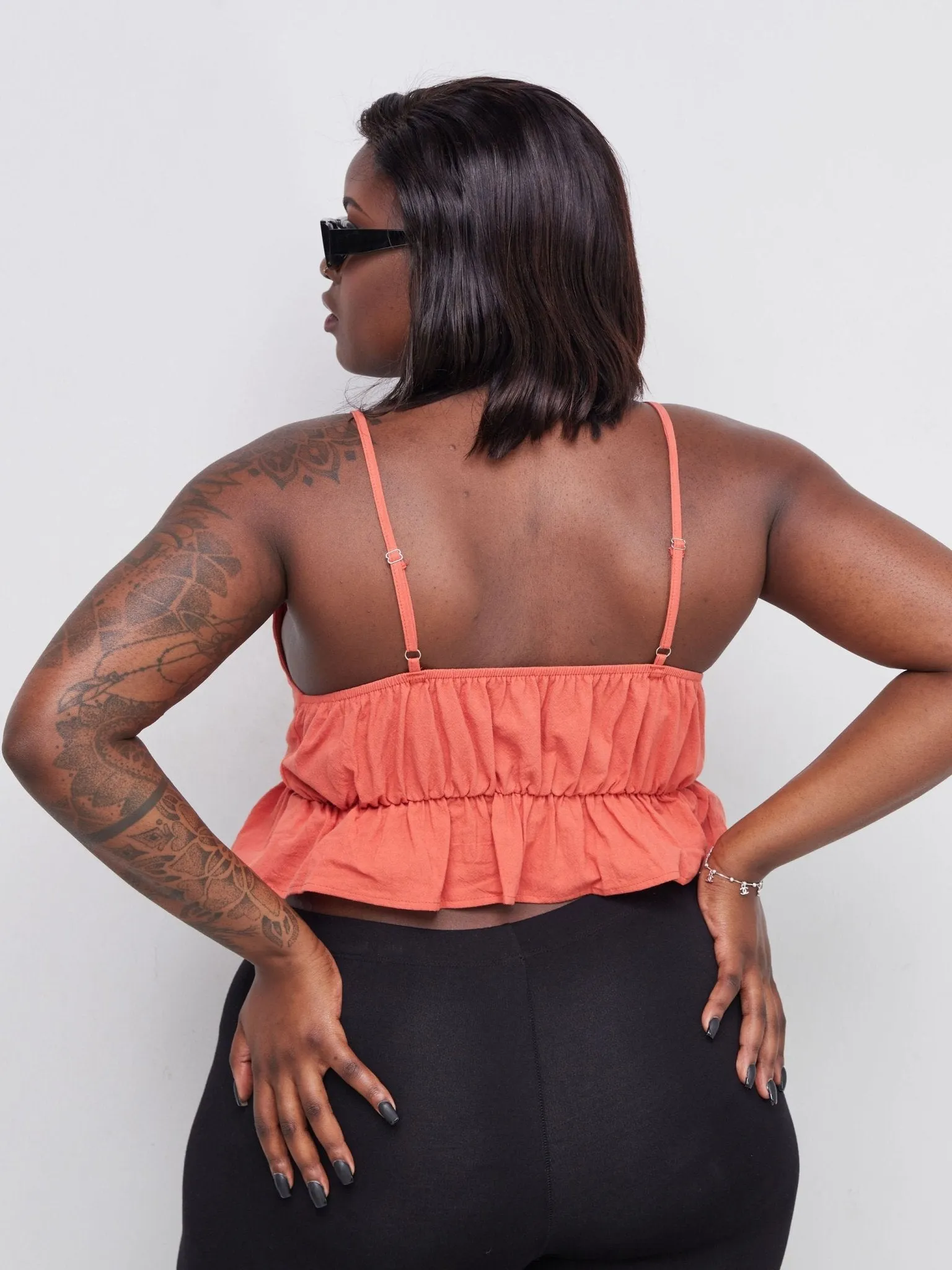 Lola Front Tie Peplum Crop Top - Burnt Orange