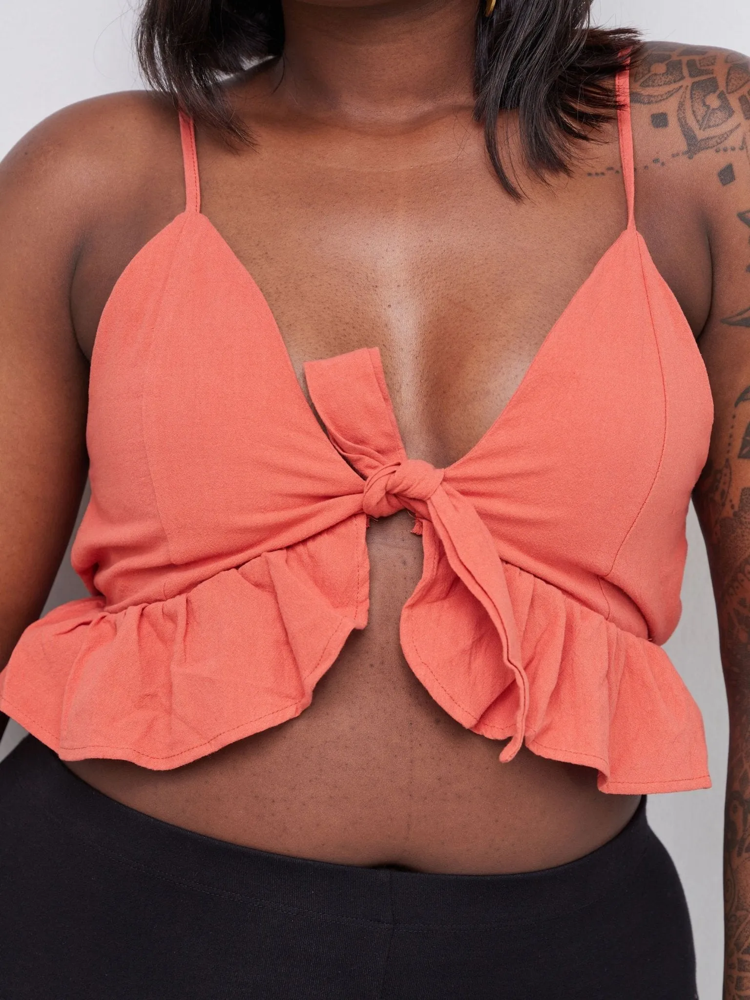 Lola Front Tie Peplum Crop Top - Burnt Orange