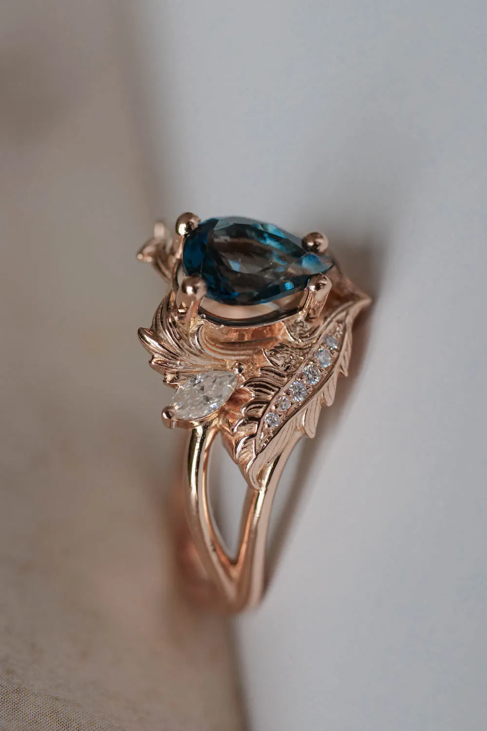 London blue topaz engagement ring in rose gold  / Adonis