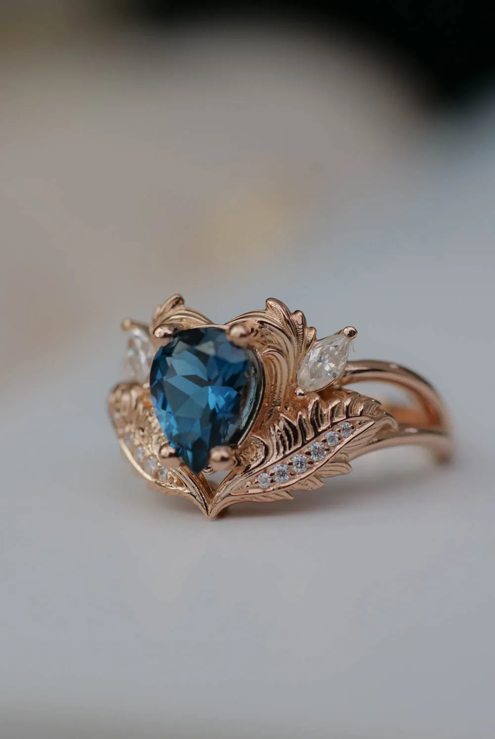 London blue topaz engagement ring in rose gold  / Adonis