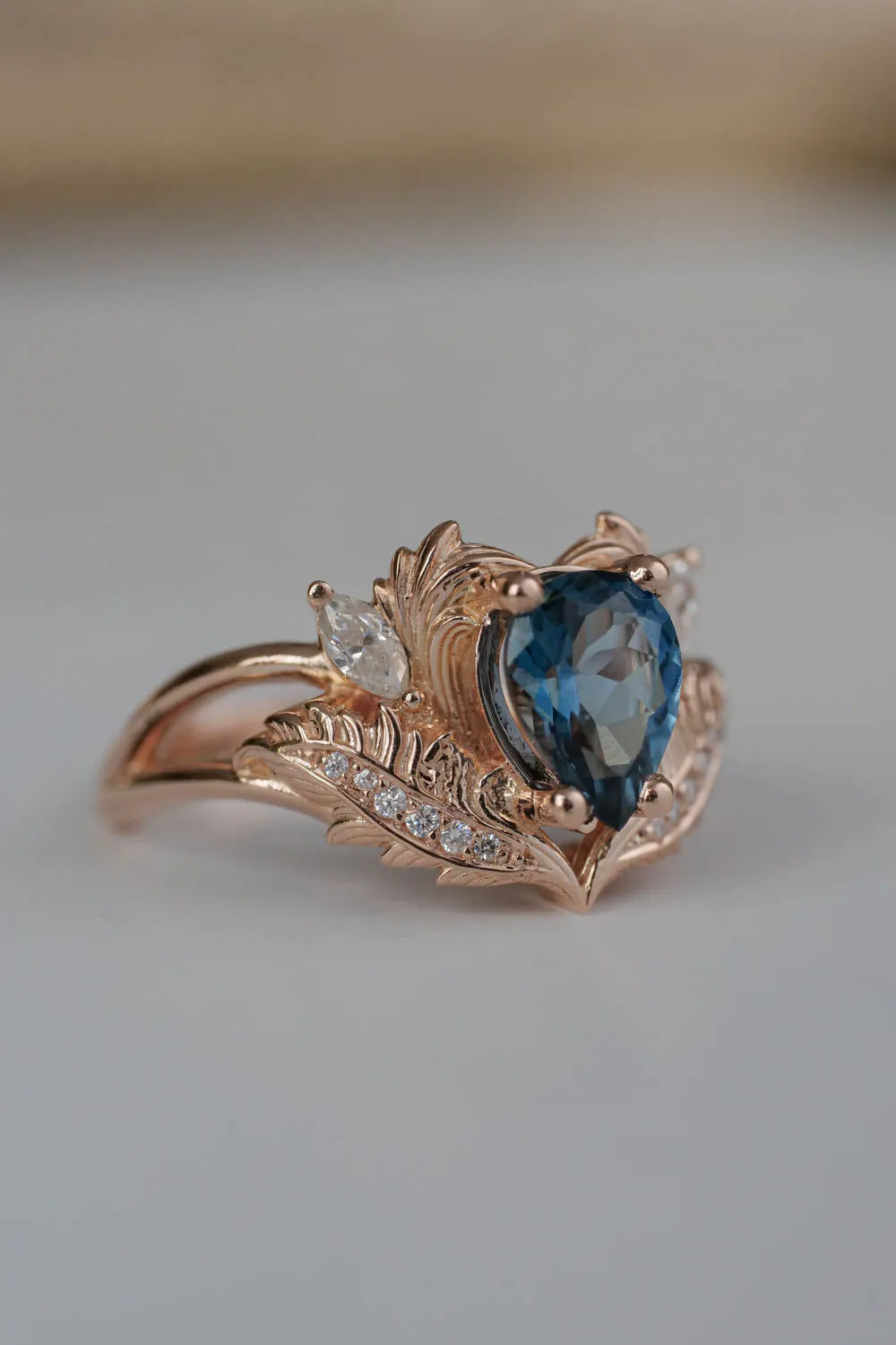 London blue topaz engagement ring in rose gold  / Adonis