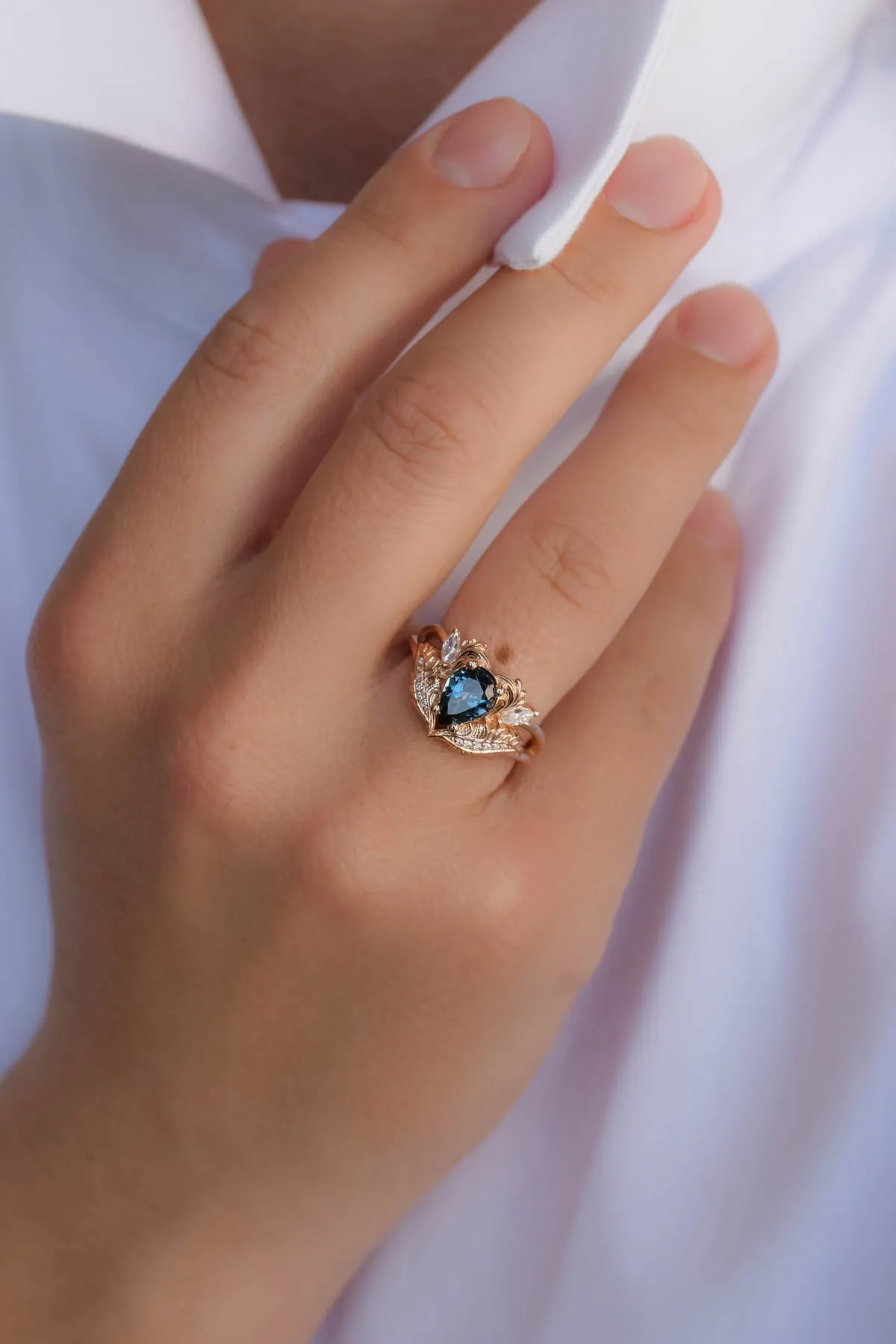 London blue topaz engagement ring in rose gold  / Adonis