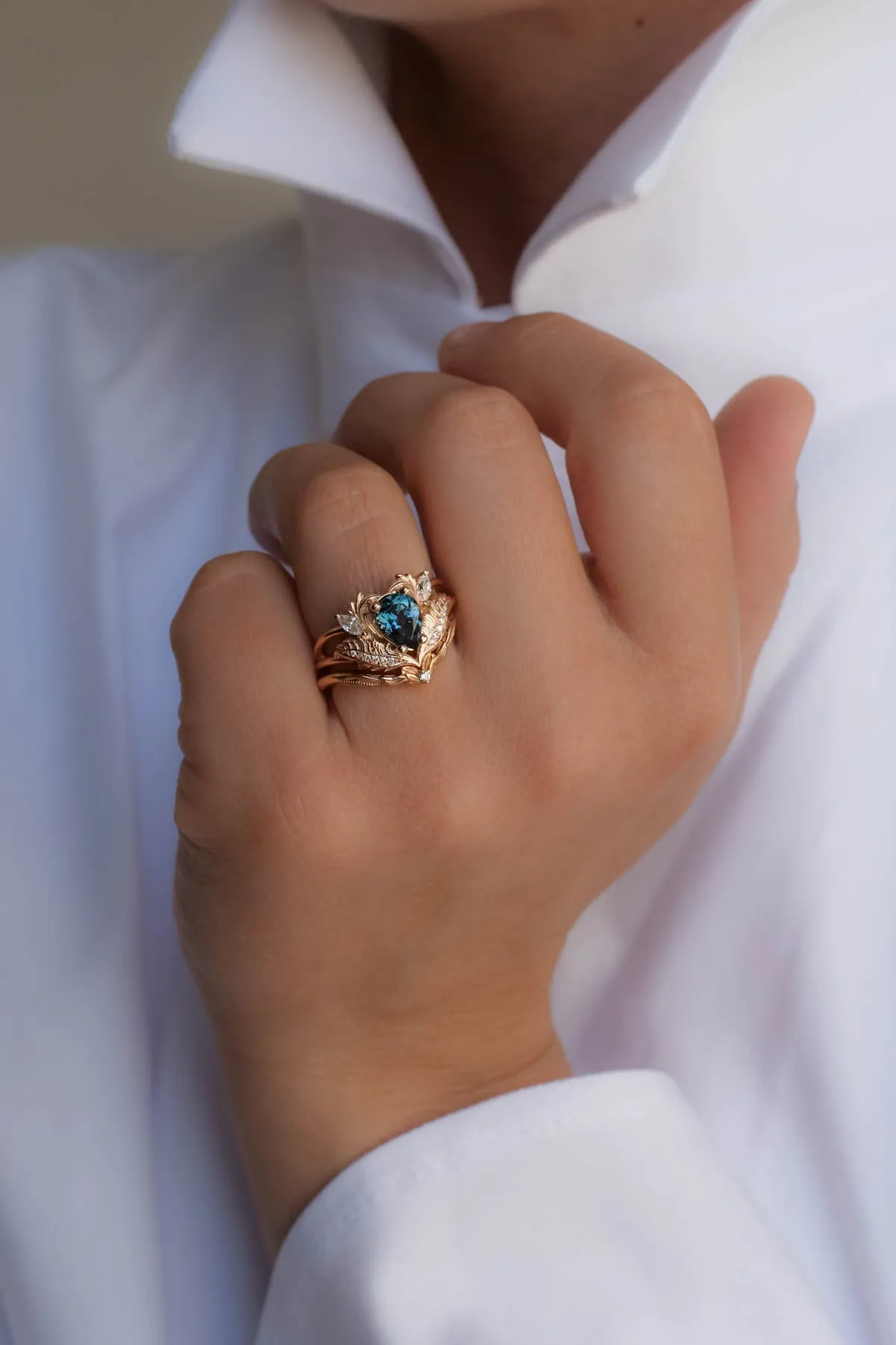 London blue topaz engagement ring in rose gold  / Adonis