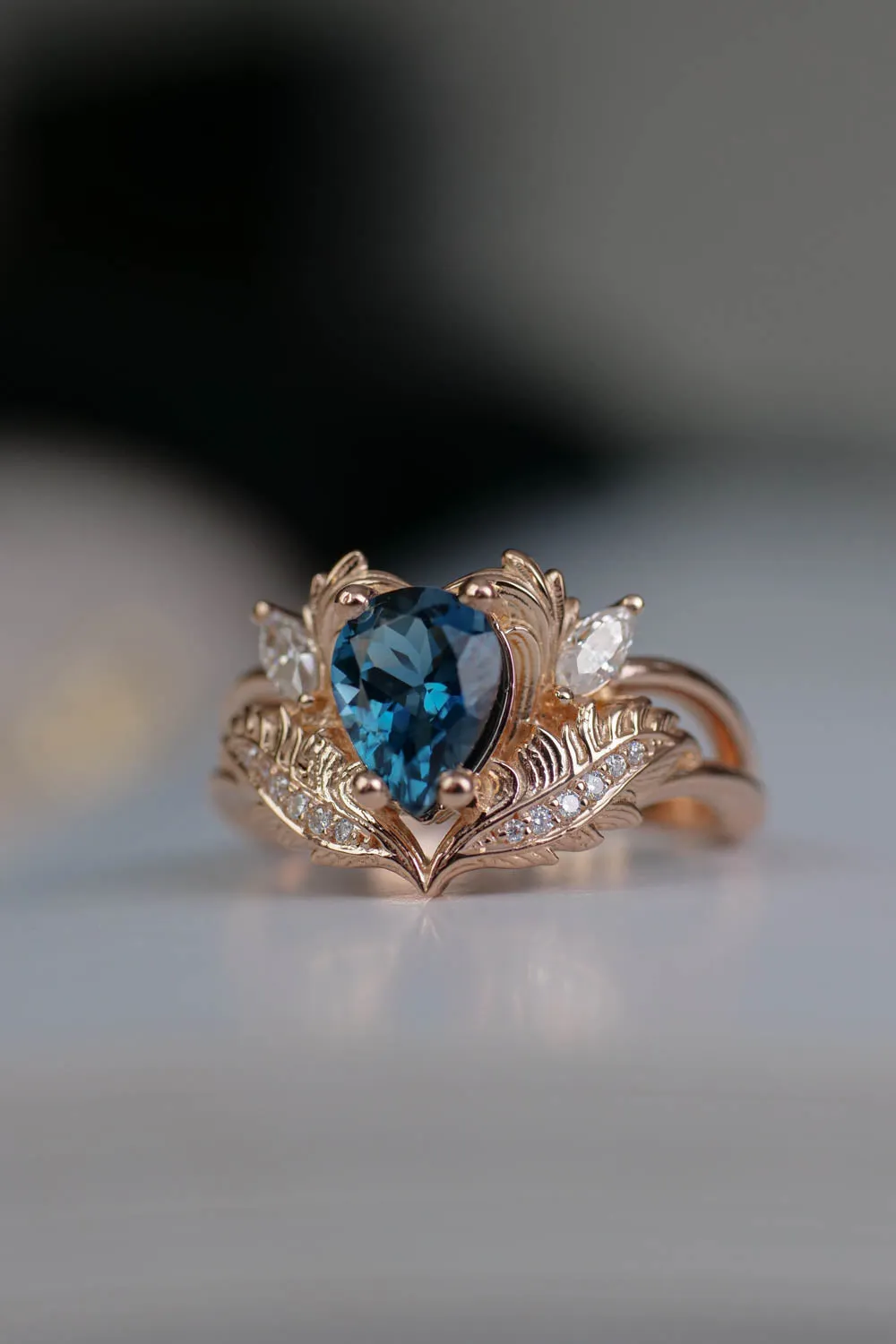 London blue topaz engagement ring in rose gold  / Adonis