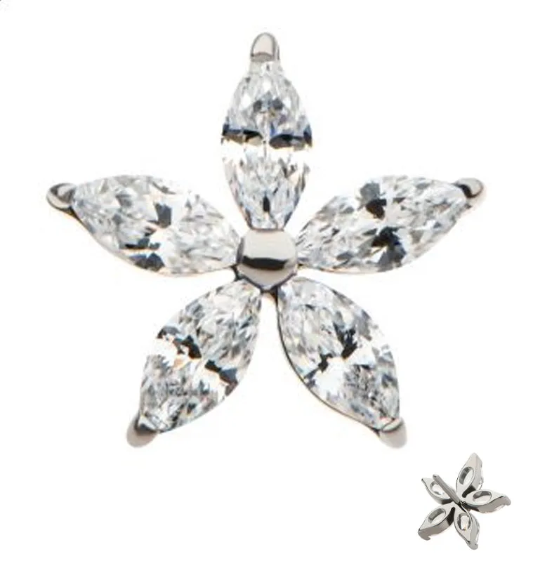 Marquise Flower Clear CZ Titanium Threadless Top