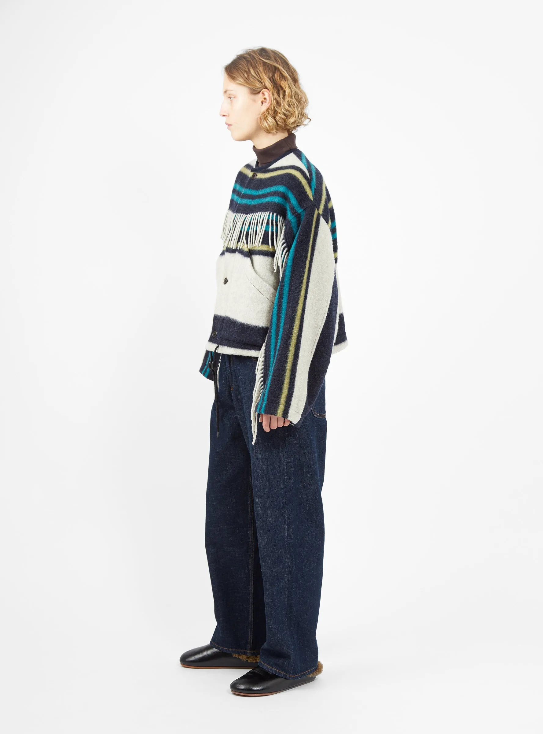 Nuclear Wool Blanket Jacket Beige & Blue Stripe