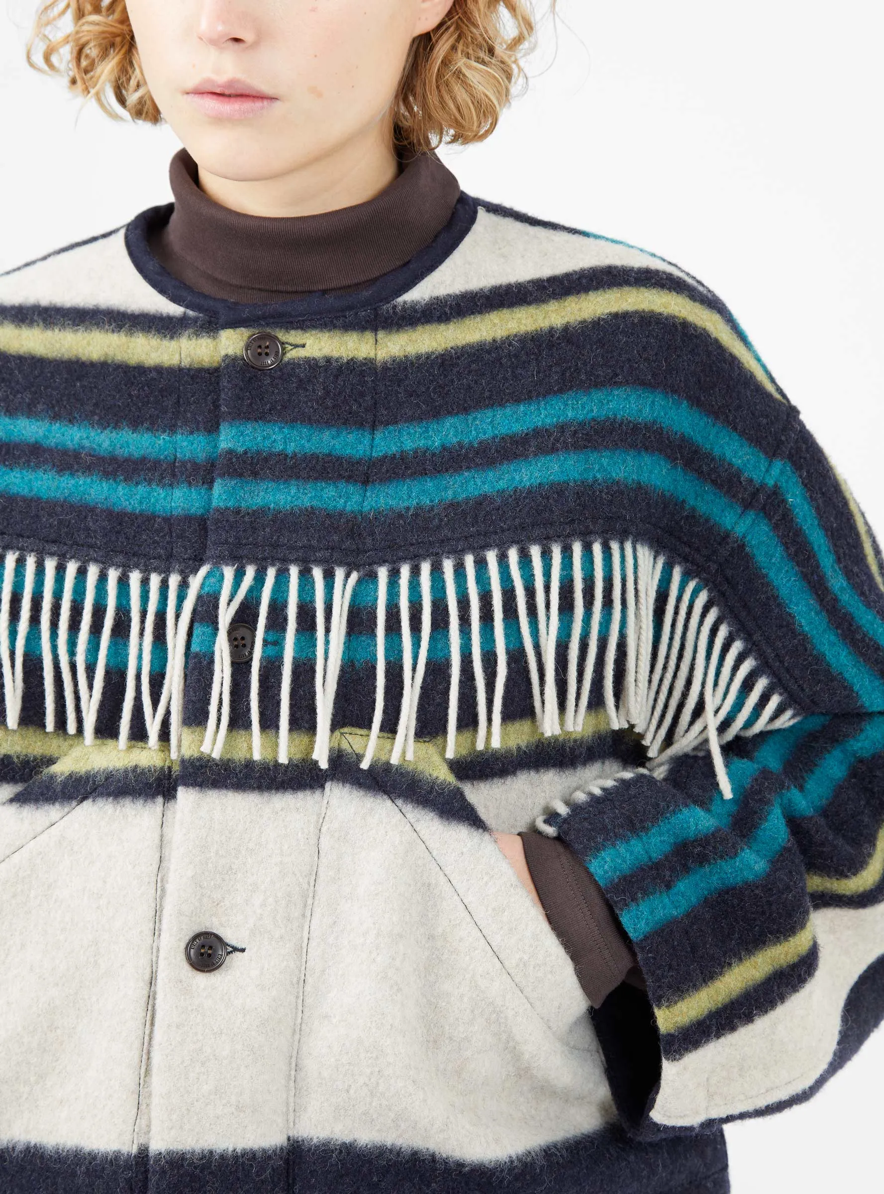 Nuclear Wool Blanket Jacket Beige & Blue Stripe