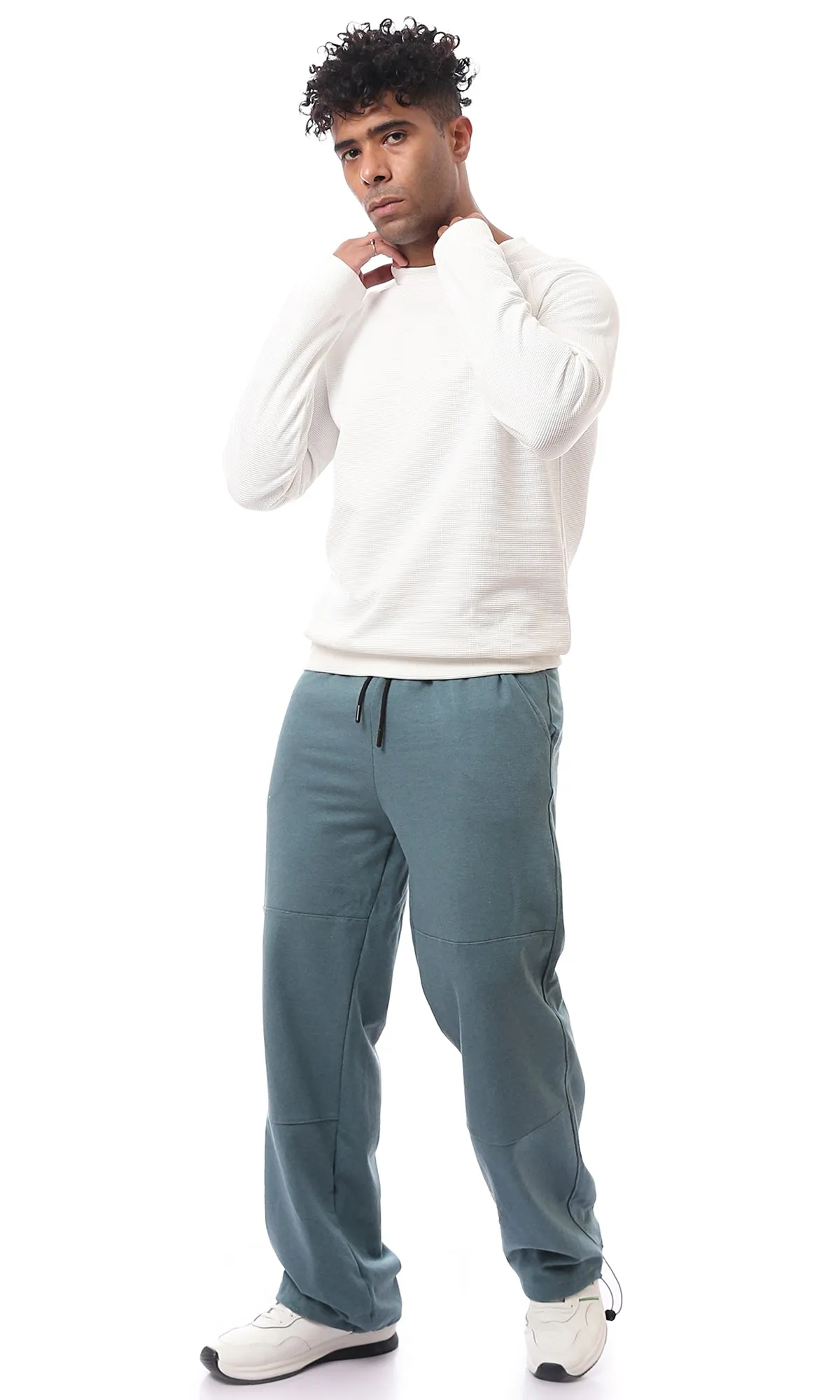 O174892 Slip On Jade Green Pants With Side Pockets