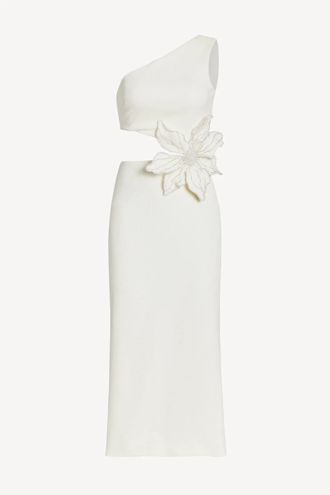 One Shoulder Kleid Flower in Ivory