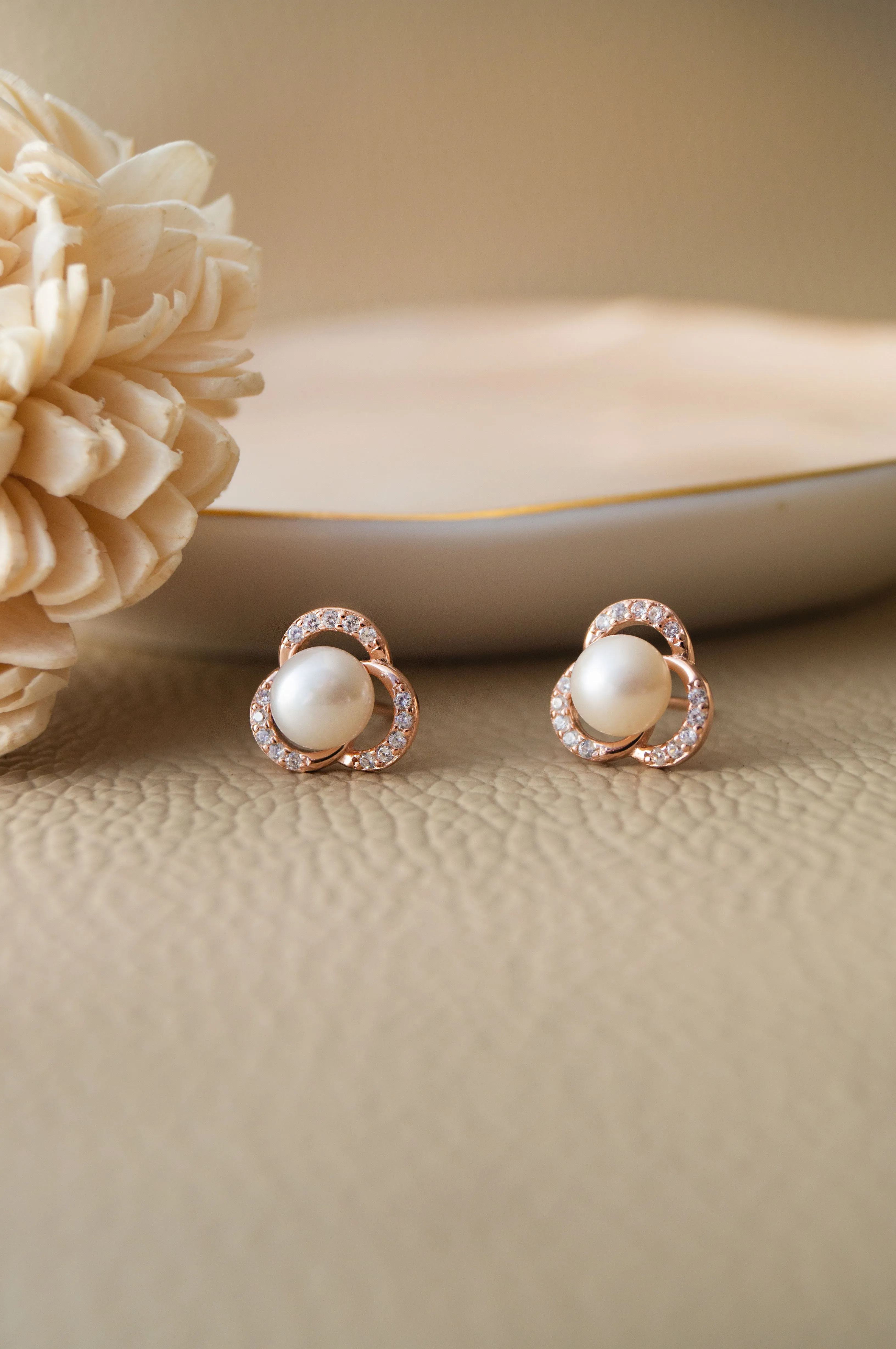 Pearl Enclosed Flower Sterling Silver Stud Earrings