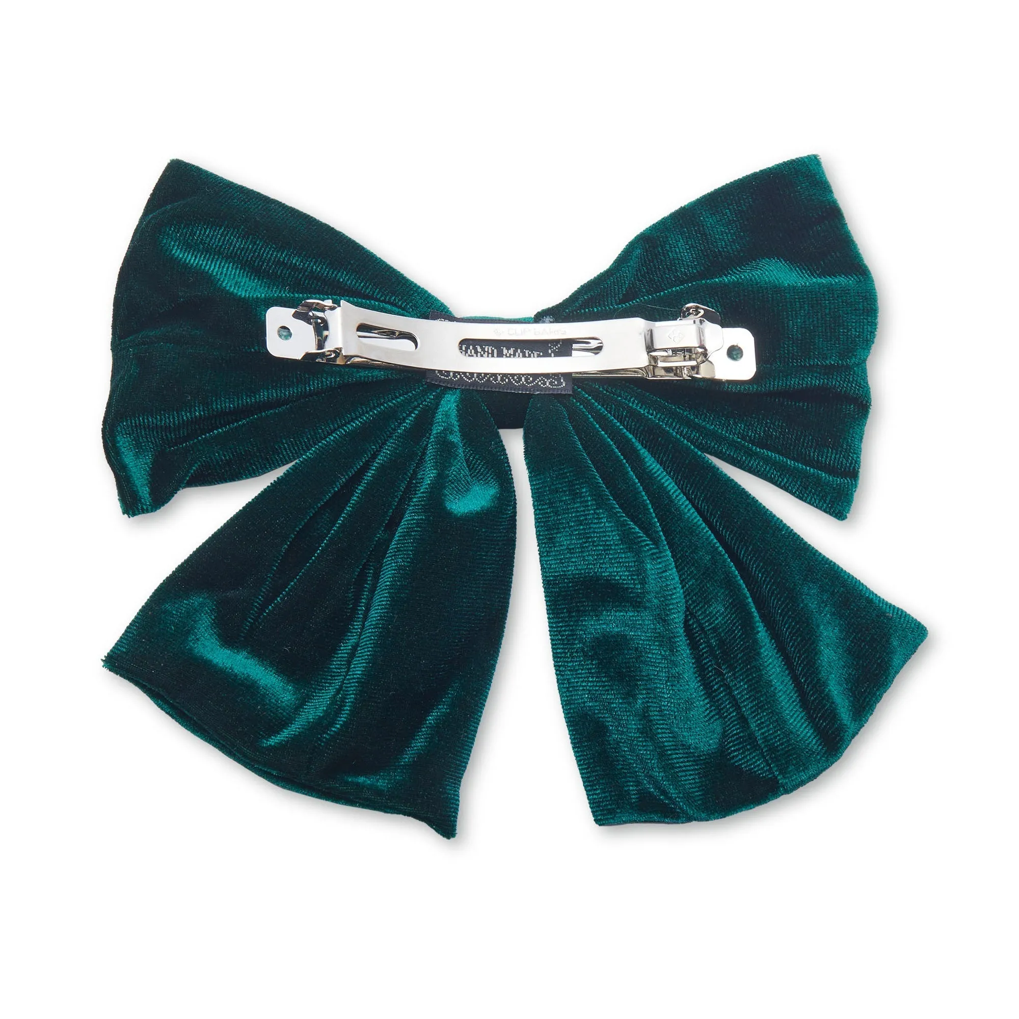 PINE GREEN JUMBO VELVET BOW BARRETTE