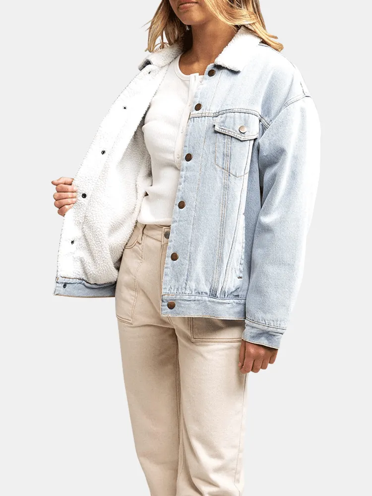 Rhythm Sherpa Lined BF Denim Jacket - Light Wash