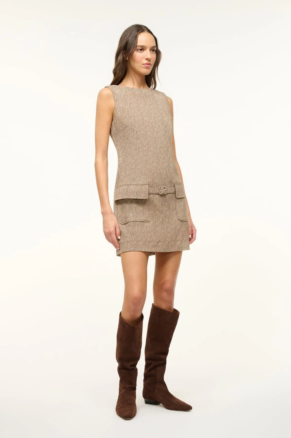 SHEILA DRESS | MOCHA HERRINGBONE