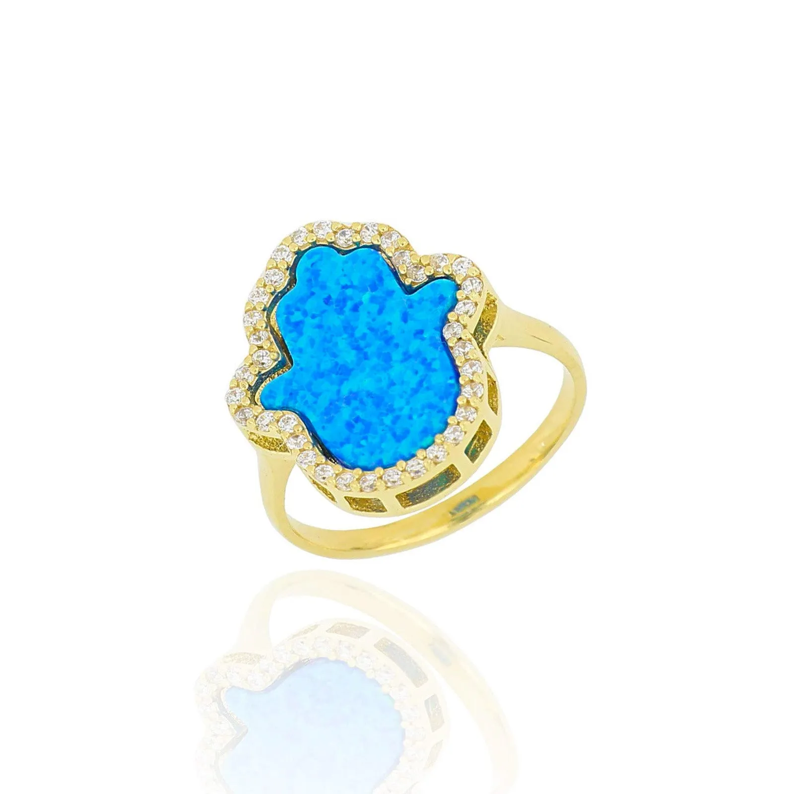 Silver 18k gold plated opal hamsa ring no