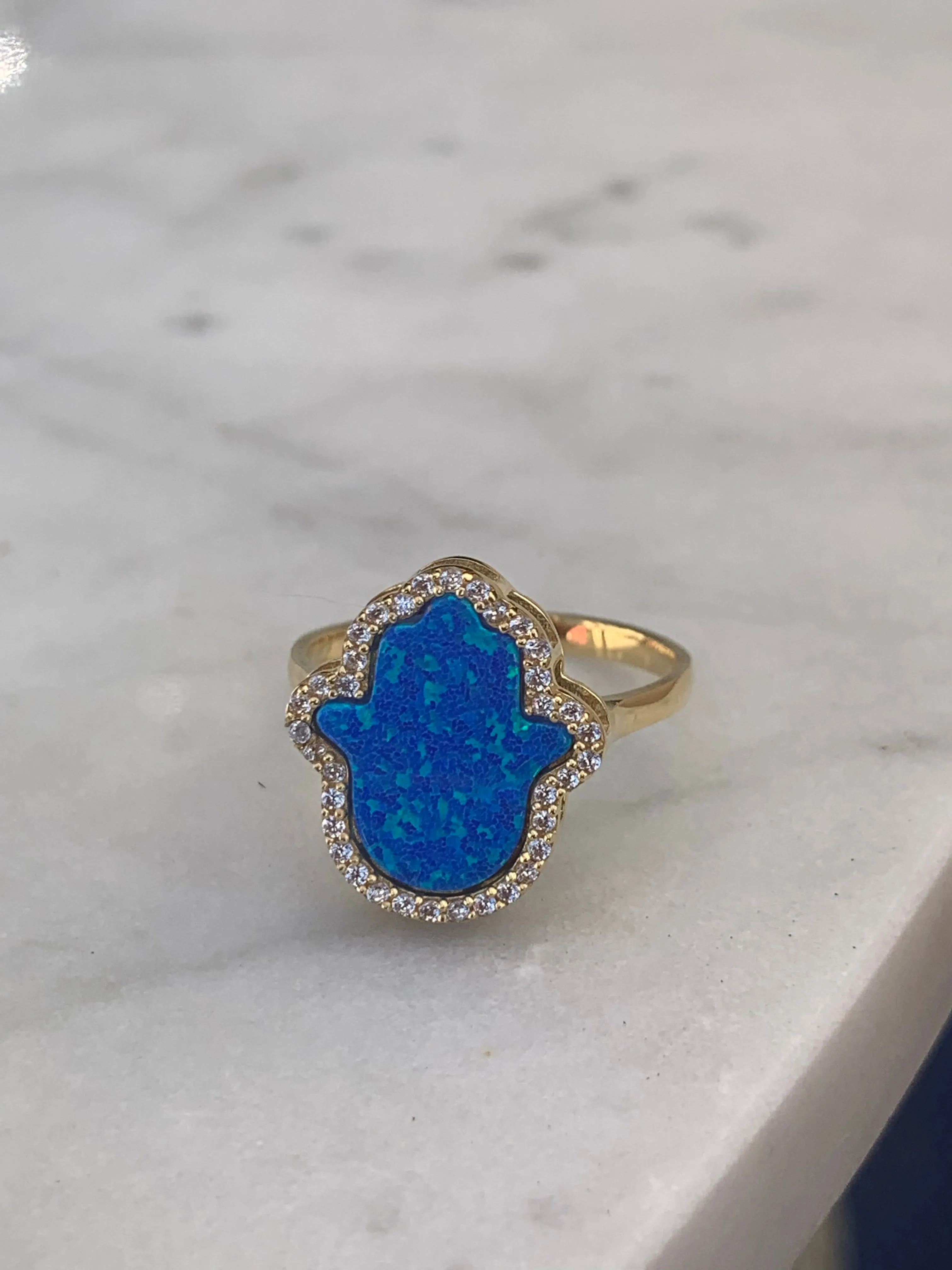 Silver 18k gold plated opal hamsa ring no