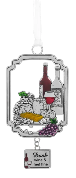 Silver Wine Themed Ornament - Drink Wine & Feel Fine