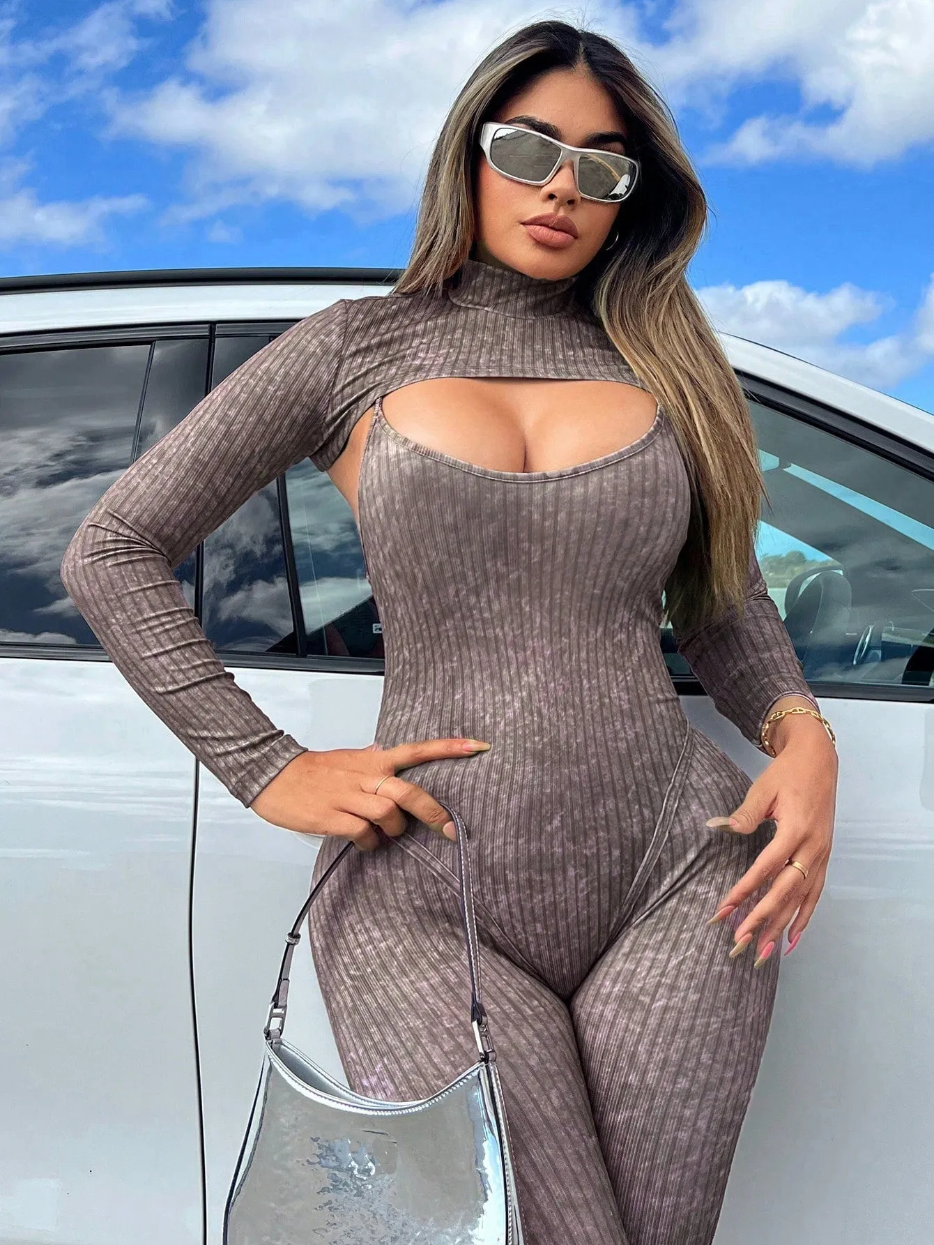 Spaghetti Strap Long Sleeve Crop Top Jumpsuit