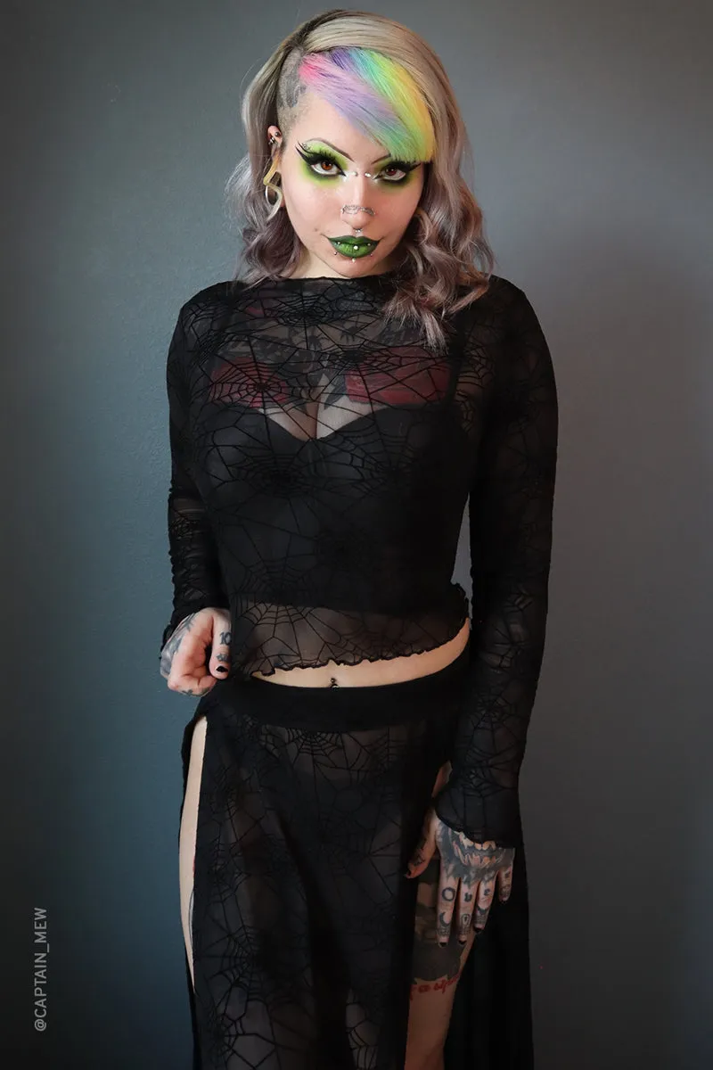 Spider Web Mesh Long Sleeve Crop Top