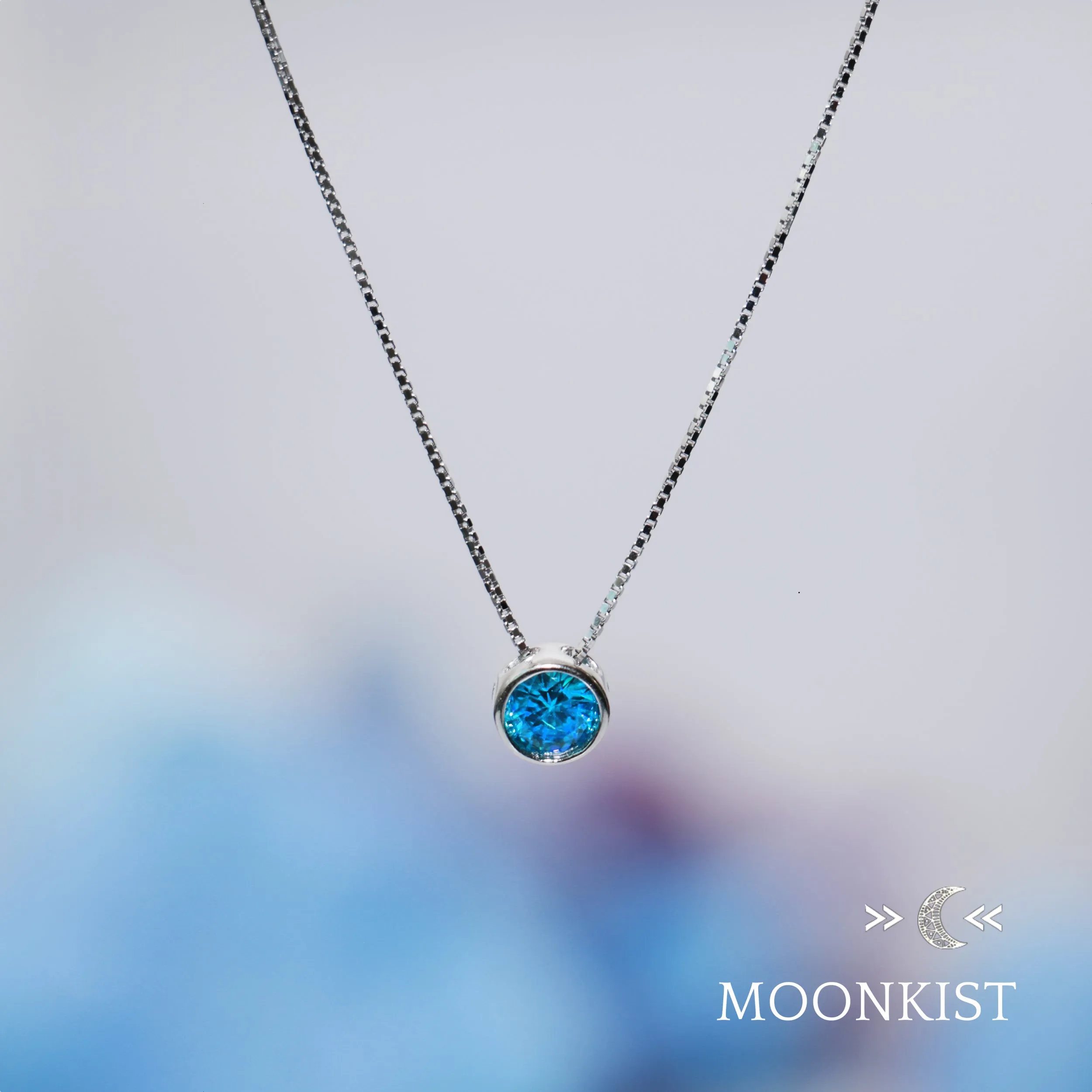 Sterling Silver Blue Topaz CZ Floating Pendant | Moonkist Designs