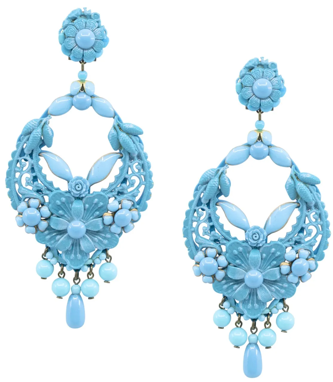 Turquoise Blue Flower Drop Earrings by DUBLOS