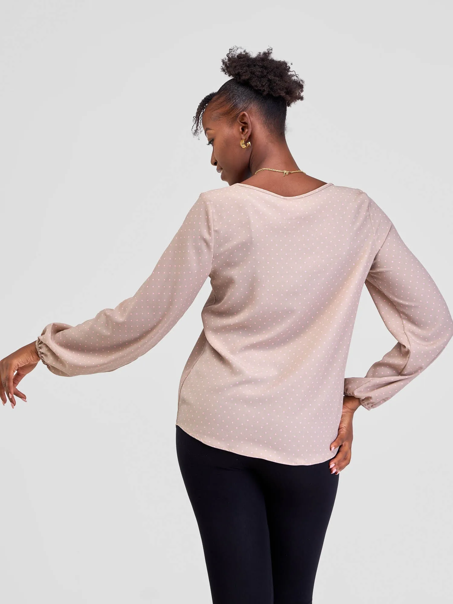 Vivo Basic Long Sleeved Bishop Top - Pink Polka