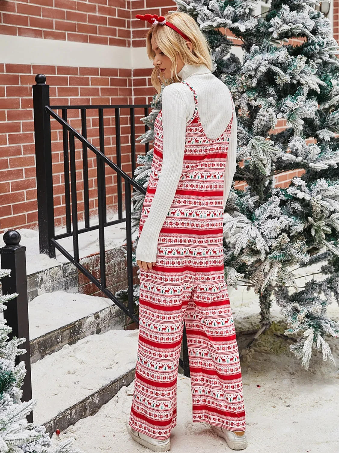 Weihnachtlicher Jumpsuit mit weitem Bein und Farbkontrasten