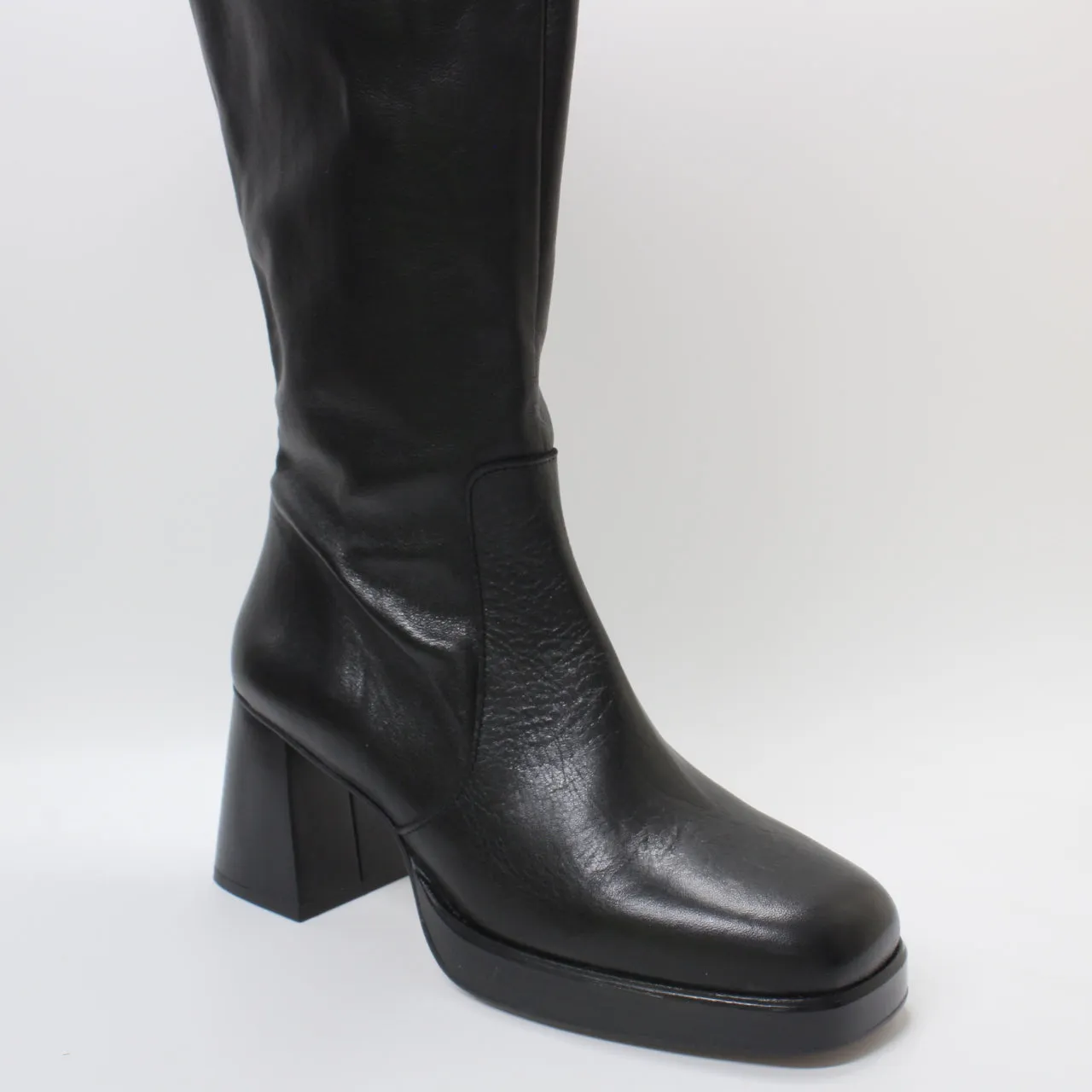 Womens Office Kirkland Platform Block Heels Black Leather