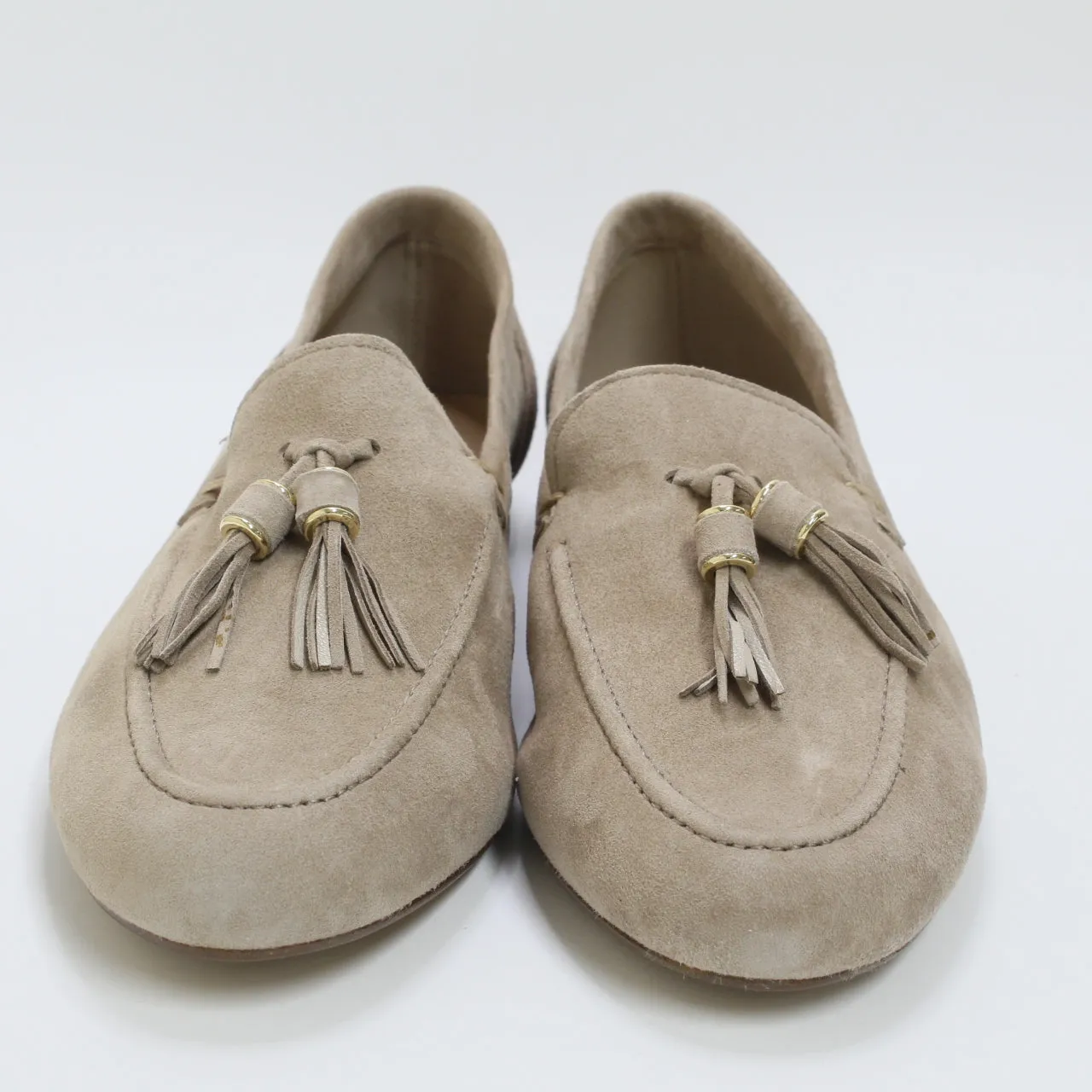 Womens Office Wide Fit Flick Retro Tassle Loafers Taupe Suede