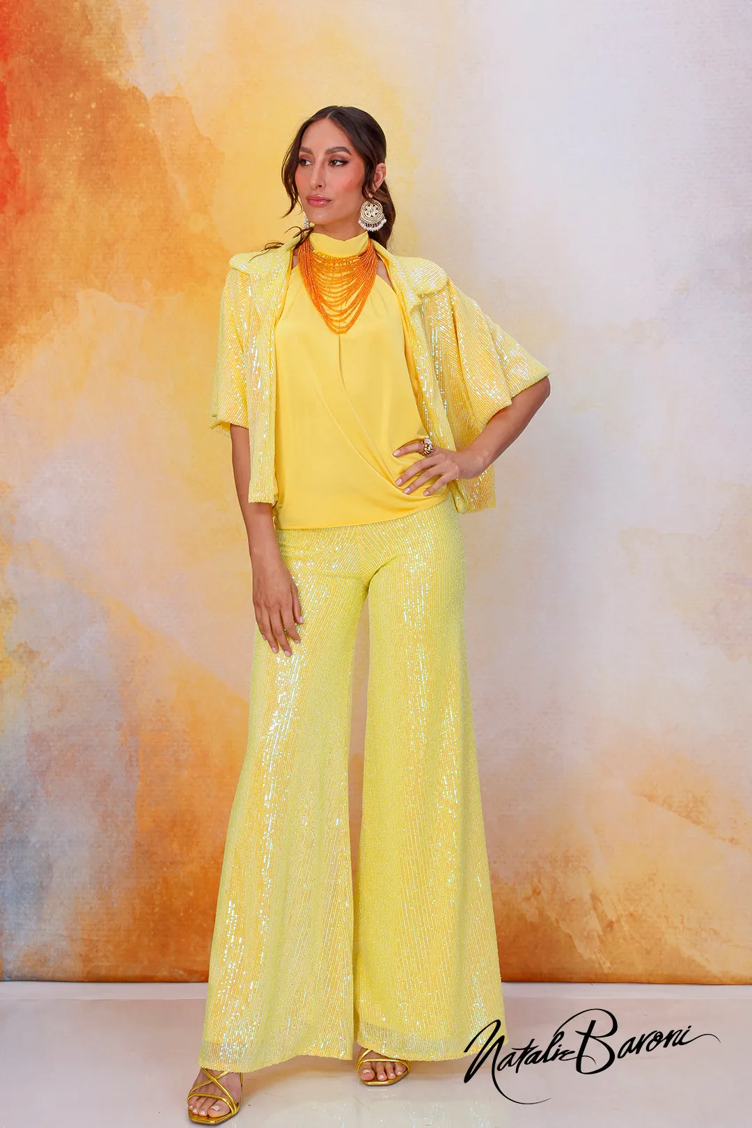 Yellow Sequin Crop Jacket - La Scala