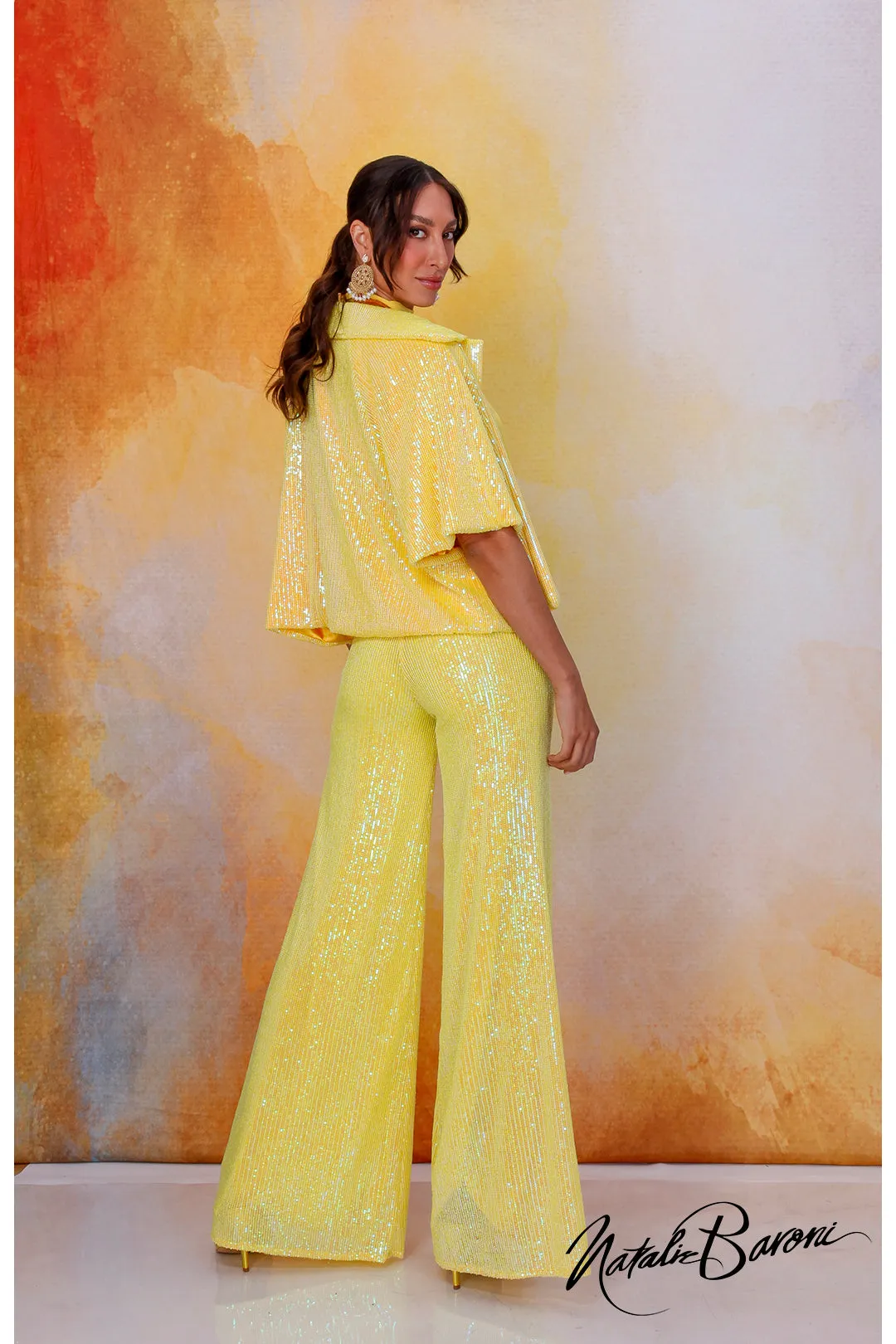 Yellow Sequin Crop Jacket - La Scala